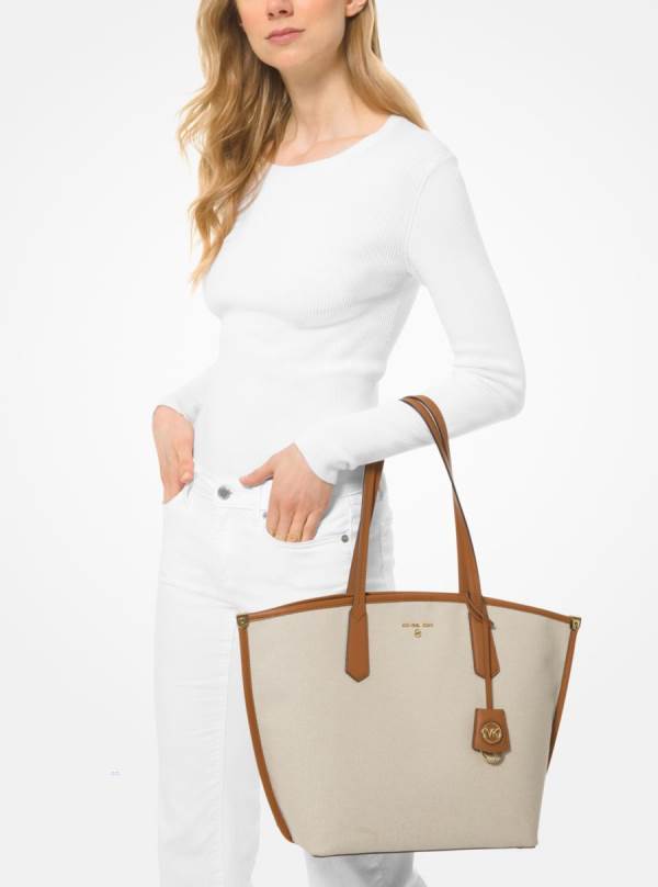 Damske Prenosná Taška Michael Kors Jane Large Canvas Béžové - Kabelky Michael Kors Sleva | HKPEN-5427